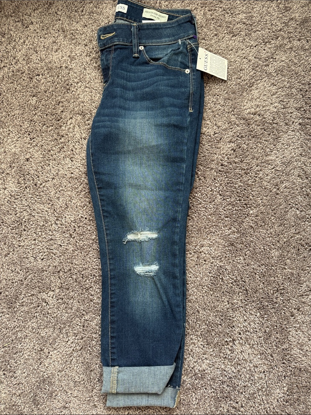 Guess Indigo Skinny Jeans with Knee Rips